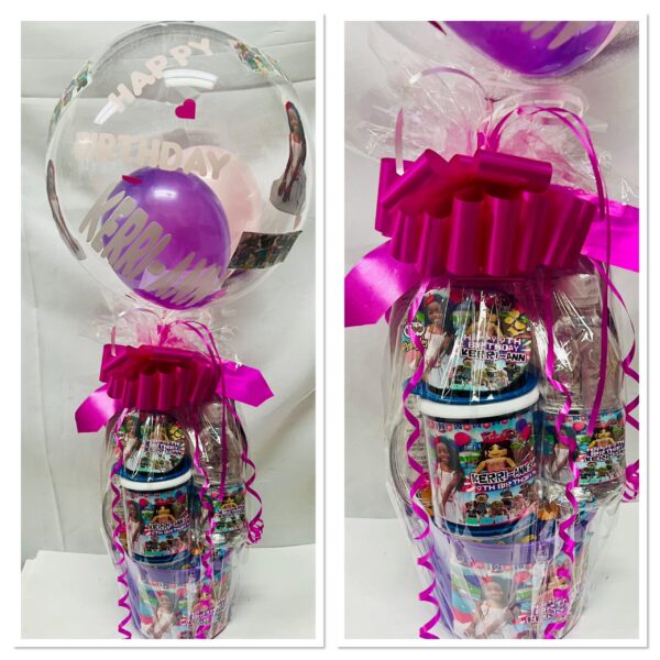 Personalized Bucket/Gift Box filled with Personalized Acrylic Tumbler and Personalized Bubble Balloon