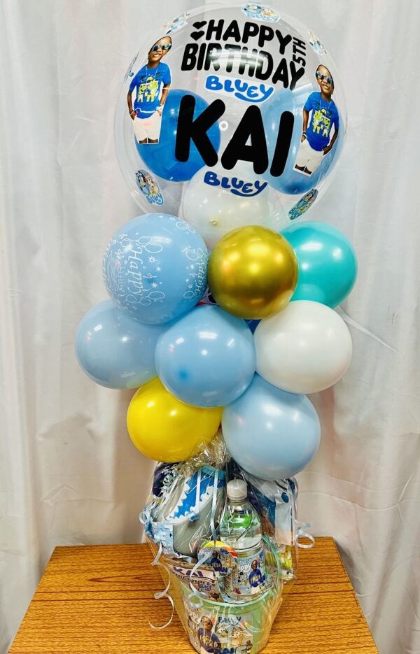 Fully Personalized Bucket/Gift Box/Gift Basket - (with Personalized Bubble Balloon Bouquet)