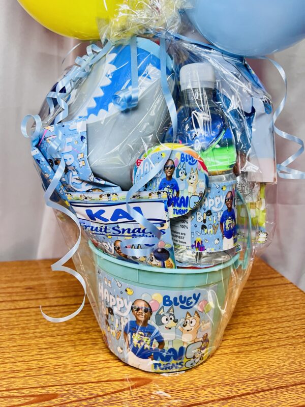 Fully Personalized Bucket/Gift Box/Gift Basket - (with Personalized Bubble Balloon Bouquet)