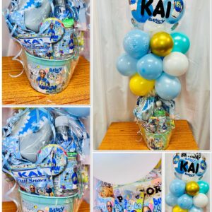 Fully Personalized Bucket/Gift Box/Gift Basket - (with Personalized Bubble Balloon Bouquet)
