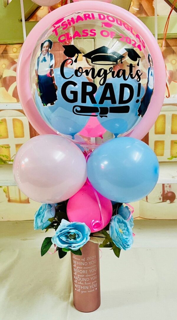 Graduation Personalized Floral Bubble Balloon Arrangement In Stainless Steel Tumbler