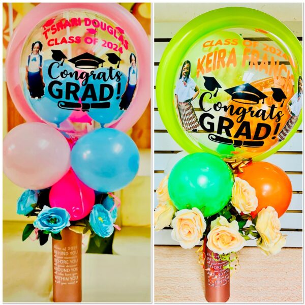Graduation Personalized Floral Bubble Balloon Arrangement In Stainless Steel Tumbler
