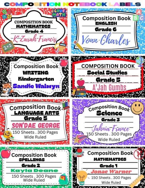 Composition Notebook Labels Personalized Composition Notebook Labels