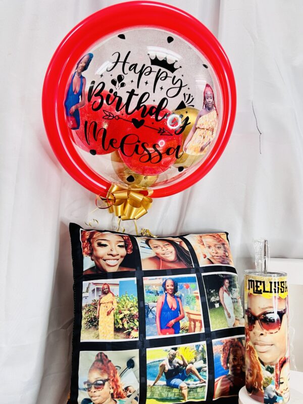 Personalized Tumbler, Cushion & Bubble Balloon Gift Set