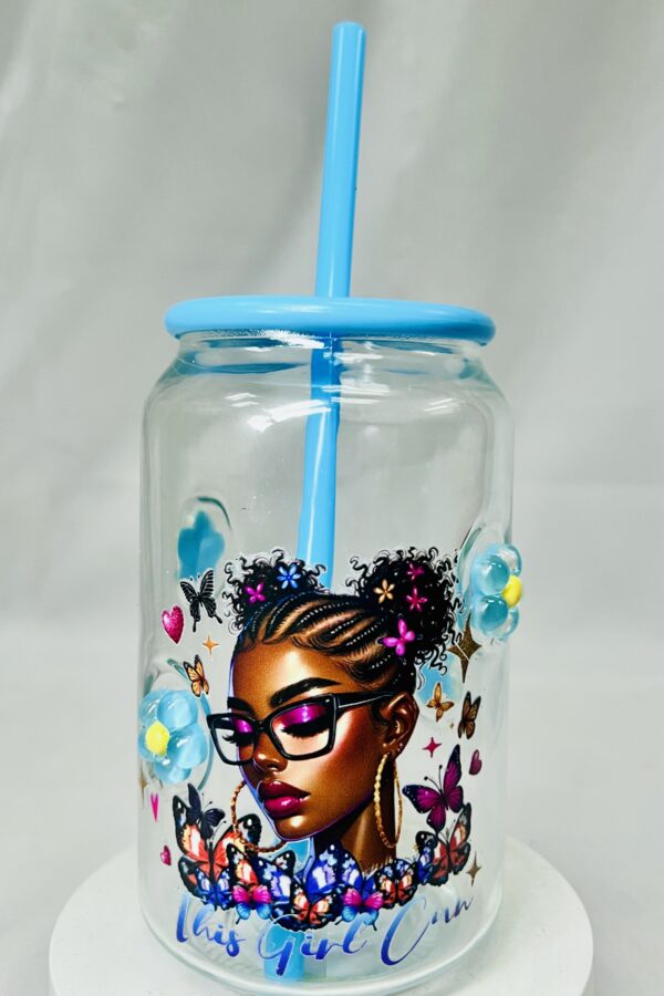 Motivational Blue Glass Can Tumbler