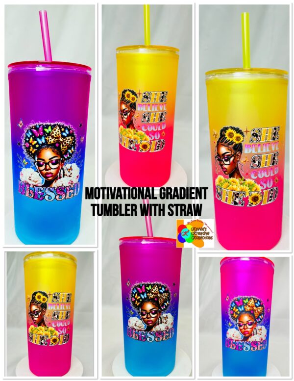 Motivational Gradient Tumbler with Straw